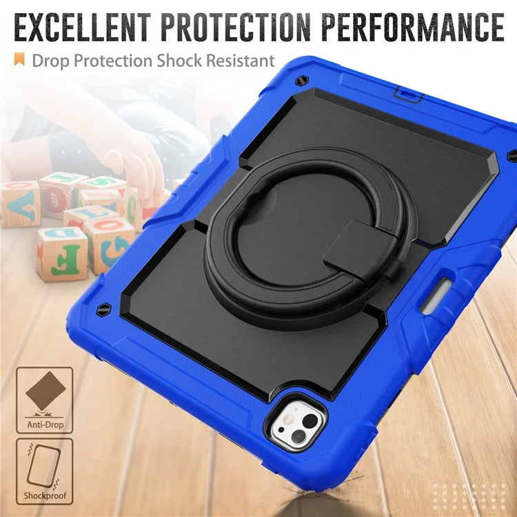For iPad Pro 13 (2024) Kickstand Case PC+Silicone Tablet Cover with Shoulder Strap