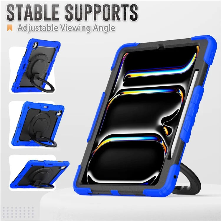 For iPad Pro 13 (2024) Kickstand Case PC+Silicone Tablet Cover with Shoulder Strap