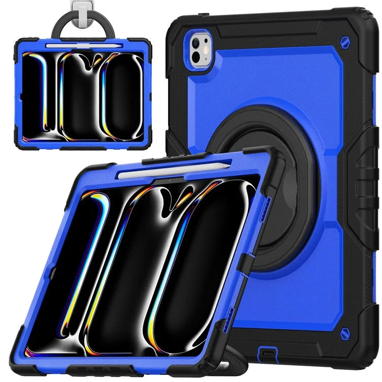 For iPad Pro 13 (2024) Kickstand Case PC+Silicone Tablet Cover with Shoulder Strap