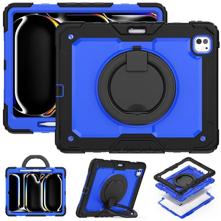 For iPad Pro 13 (2024) Kickstand Case PC+Silicone Tablet Cover with Shoulder Strap