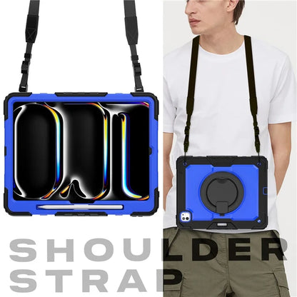 For iPad Pro 13 (2024) Kickstand Case PC+Silicone Tablet Cover with Shoulder Strap