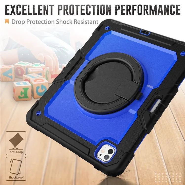 For iPad Pro 13 (2024) Kickstand Case PC+Silicone Tablet Cover with Shoulder Strap