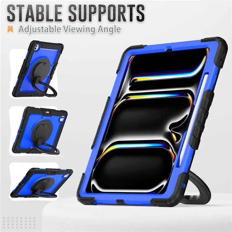 For iPad Pro 13 (2024) Kickstand Case PC+Silicone Tablet Cover with Shoulder Strap