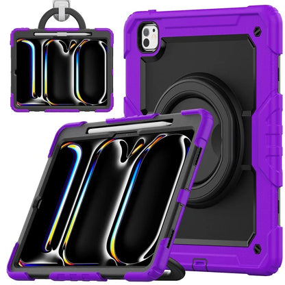For iPad Pro 13 (2024) Kickstand Case PC+Silicone Tablet Cover with Shoulder Strap