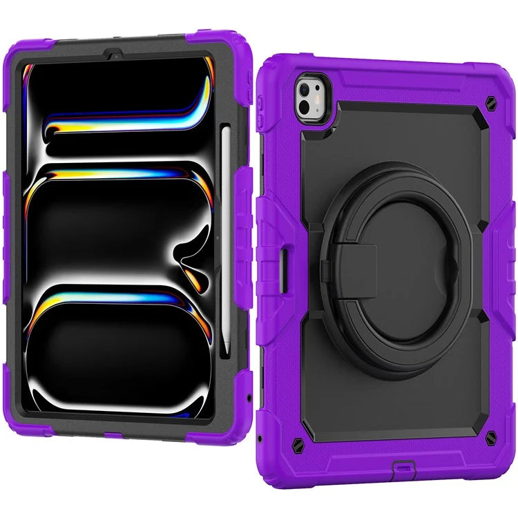 For iPad Pro 13 (2024) Kickstand Case PC+Silicone Tablet Cover with Shoulder Strap