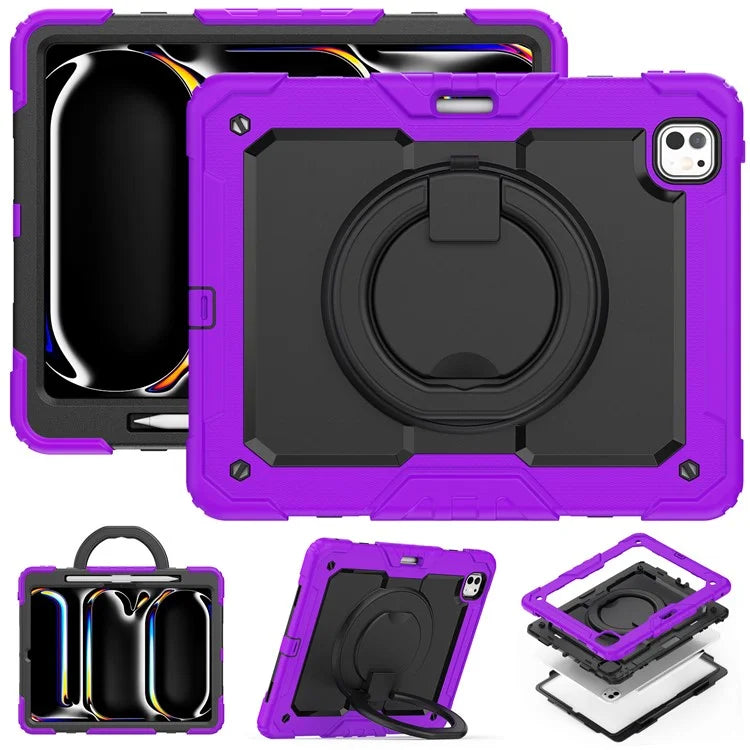 For iPad Pro 13 (2024) Kickstand Case PC+Silicone Tablet Cover with Shoulder Strap