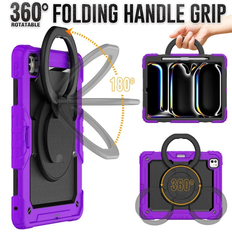 For iPad Pro 13 (2024) Kickstand Case PC+Silicone Tablet Cover with Shoulder Strap