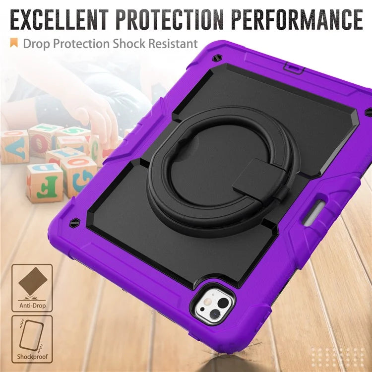 For iPad Pro 13 (2024) Kickstand Case PC+Silicone Tablet Cover with Shoulder Strap