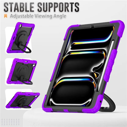 For iPad Pro 13 (2024) Kickstand Case PC+Silicone Tablet Cover with Shoulder Strap