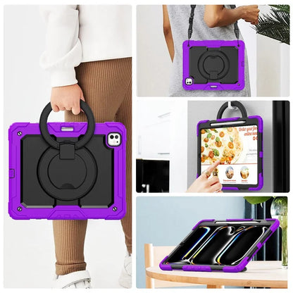 For iPad Pro 13 (2024) Kickstand Case PC+Silicone Tablet Cover with Shoulder Strap