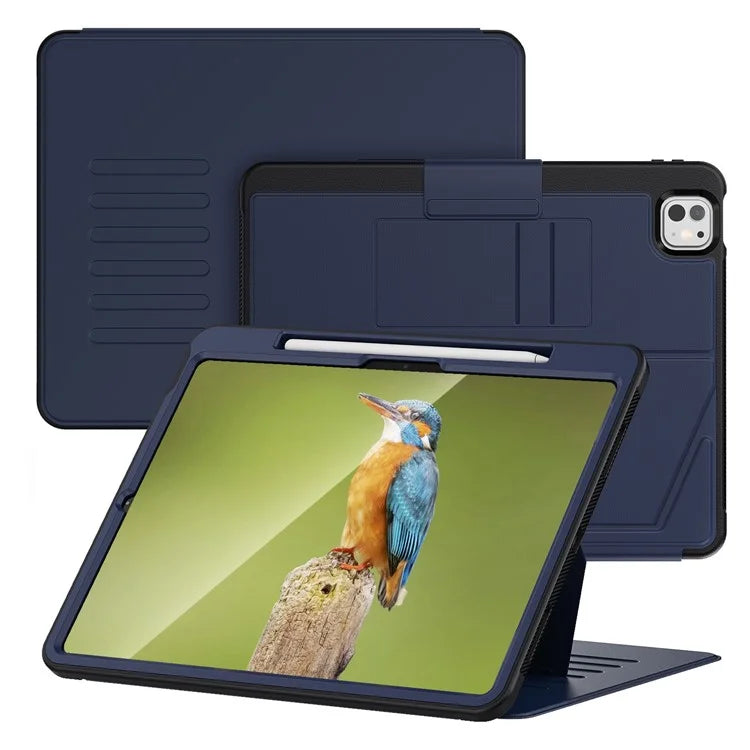 For iPad Pro 13 (2024) Shockproof Case PC+TPU+PU U-Shape Stand Tablet Cover with Card Slots