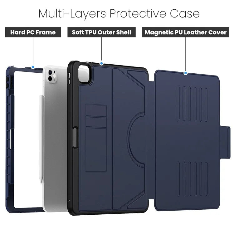 For iPad Pro 13 (2024) Shockproof Case PC+TPU+PU U-Shape Stand Tablet Cover with Card Slots