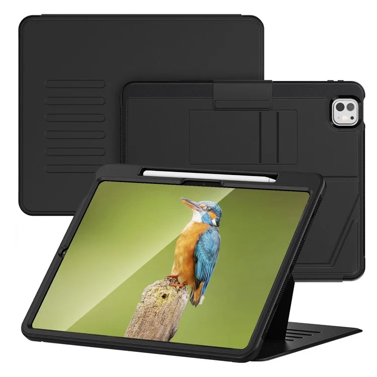 For iPad Pro 13 (2024) Shockproof Case PC+TPU+PU U-Shape Stand Tablet Cover with Card Slots