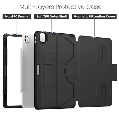 For iPad Pro 13 (2024) Shockproof Case PC+TPU+PU U-Shape Stand Tablet Cover with Card Slots