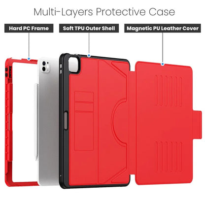 For iPad Pro 13 (2024) Shockproof Case PC+TPU+PU U-Shape Stand Tablet Cover with Card Slots
