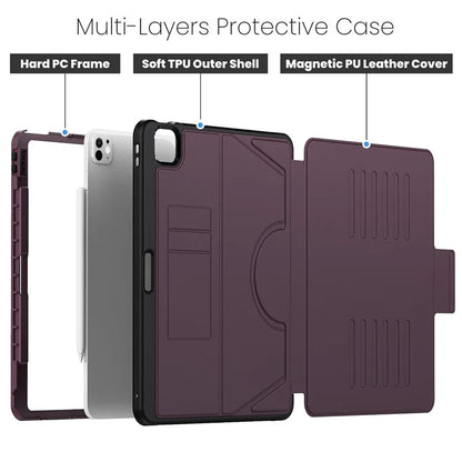 For iPad Pro 13 (2024) Shockproof Case PC+TPU+PU U-Shape Stand Tablet Cover with Card Slots