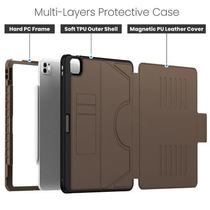 For iPad Pro 13 (2024) Shockproof Case PC+TPU+PU U-Shape Stand Tablet Cover with Card Slots