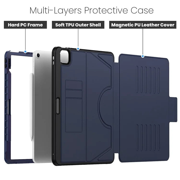 For iPad Air 13 (2024) Case with Card Slots PC+TPU+PU U-Shape Stand Tablet Cover