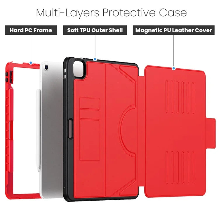 For iPad Air 13 (2024) Case with Card Slots PC+TPU+PU U-Shape Stand Tablet Cover