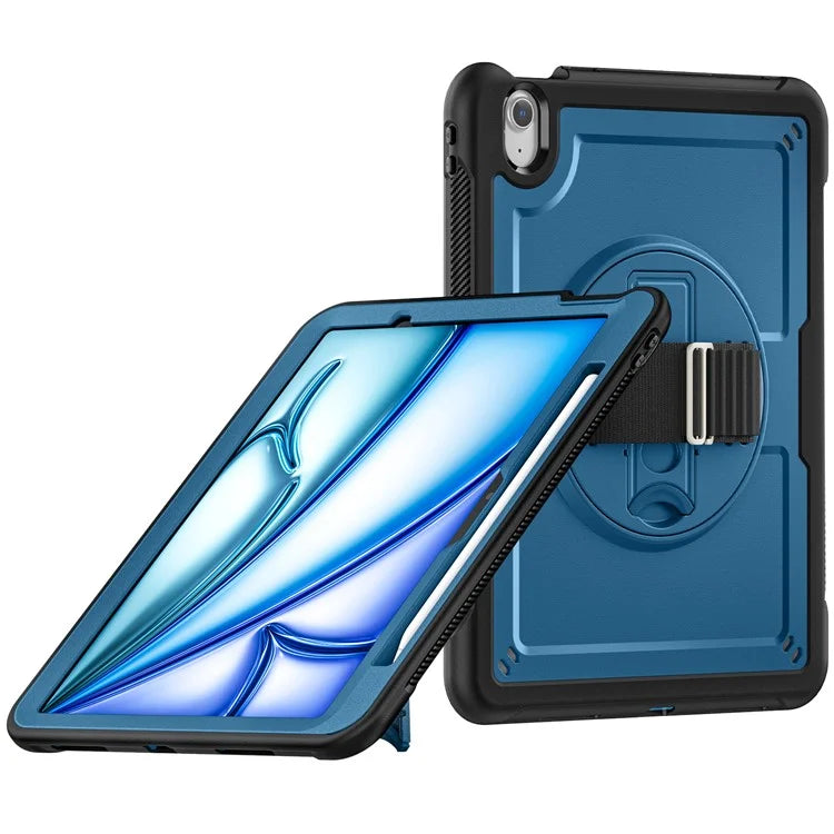 For iPad Air 11 (2024) Case Kickstand PC+TPU Tablet Cover with Shoulder Strap