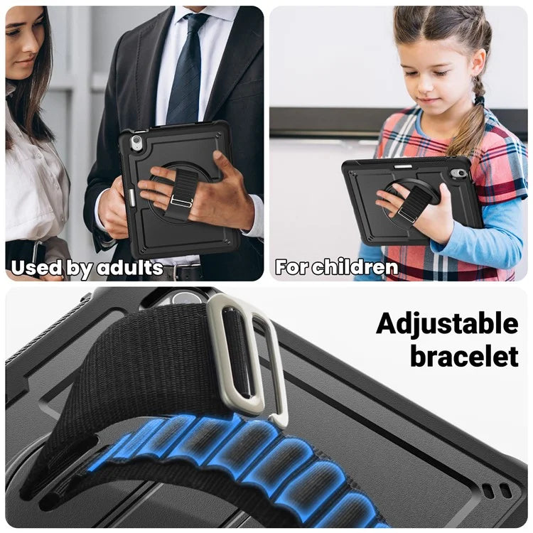 For iPad Air 11 (2024) Case Kickstand PC+TPU Tablet Cover with Shoulder Strap