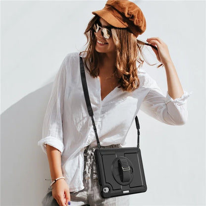 For iPad Air 11 (2024) Case Kickstand PC+TPU Tablet Cover with Shoulder Strap