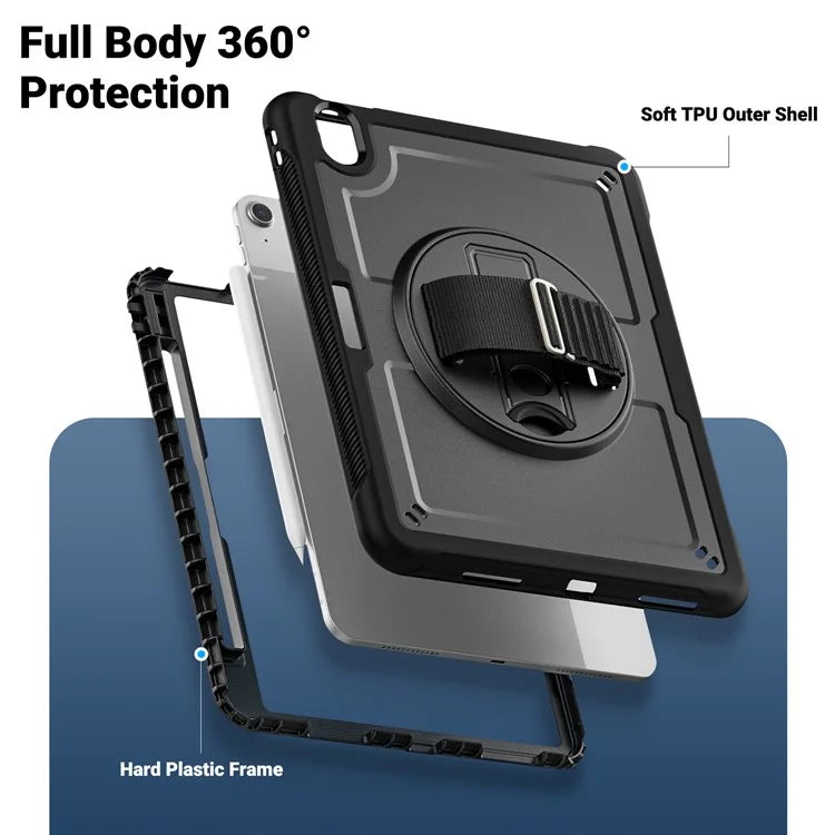 For iPad Air 11 (2024) Case Kickstand PC+TPU Tablet Cover with Shoulder Strap