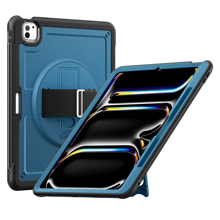 For iPad Pro 11 (2024) Case PC+TPU Kickstand Tablet Cover with Shoulder Strap