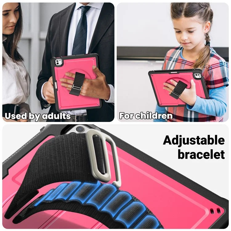 For iPad Pro 11 (2024) Case PC+TPU Kickstand Tablet Cover with Shoulder Strap