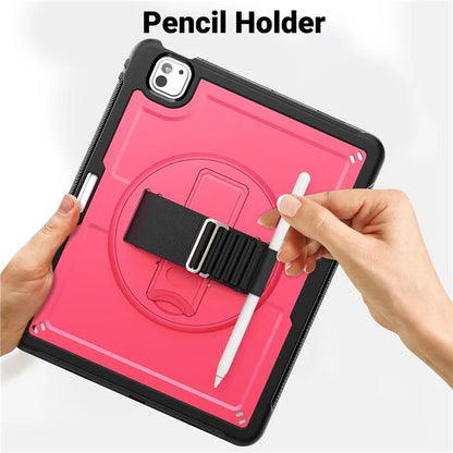 For iPad Pro 11 (2024) Case PC+TPU Kickstand Tablet Cover with Shoulder Strap