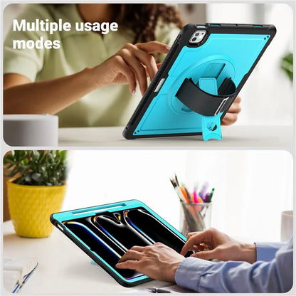 For iPad Pro 11 (2024) Case PC+TPU Kickstand Tablet Cover with Shoulder Strap