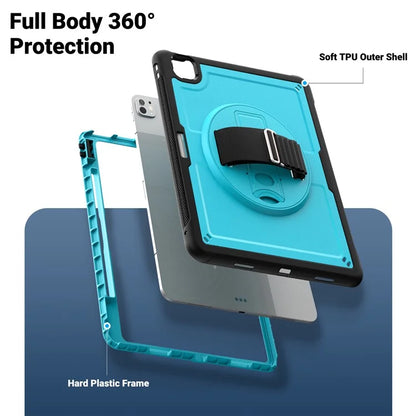 For iPad Pro 11 (2024) Case PC+TPU Kickstand Tablet Cover with Shoulder Strap
