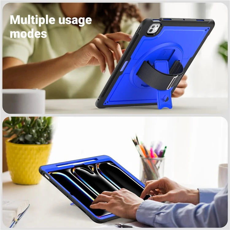 For iPad Pro 11 (2024) Case PC+TPU Kickstand Tablet Cover with Shoulder Strap
