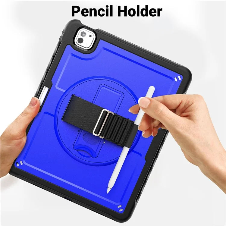 For iPad Pro 11 (2024) Case PC+TPU Kickstand Tablet Cover with Shoulder Strap