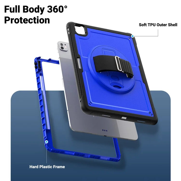 For iPad Pro 11 (2024) Case PC+TPU Kickstand Tablet Cover with Shoulder Strap