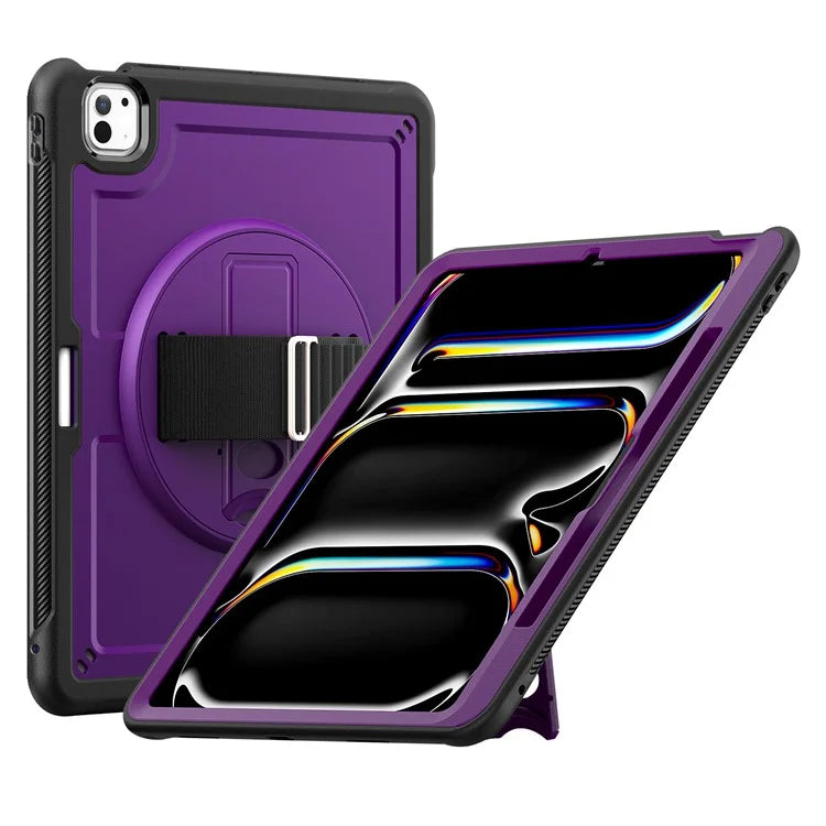 For iPad Pro 11 (2024) Case PC+TPU Kickstand Tablet Cover with Shoulder Strap