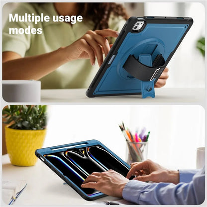 For iPad Pro 11 (2024) Case Heat Dissipation PC+TPU Tablet Cover Rotating Hand Strap Kickstand