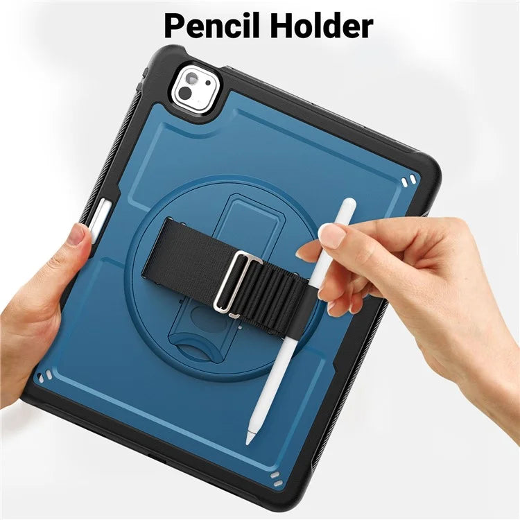 For iPad Pro 11 (2024) Case Heat Dissipation PC+TPU Tablet Cover Rotating Hand Strap Kickstand