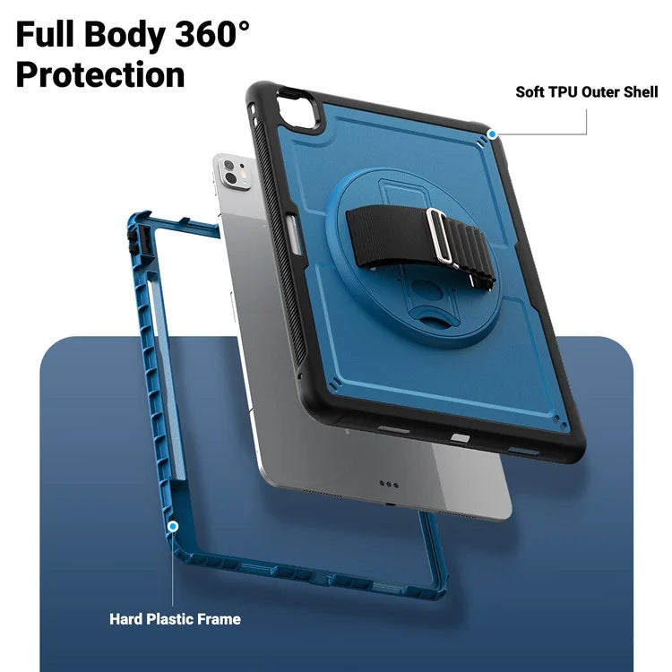 For iPad Pro 11 (2024) Case Heat Dissipation PC+TPU Tablet Cover Rotating Hand Strap Kickstand