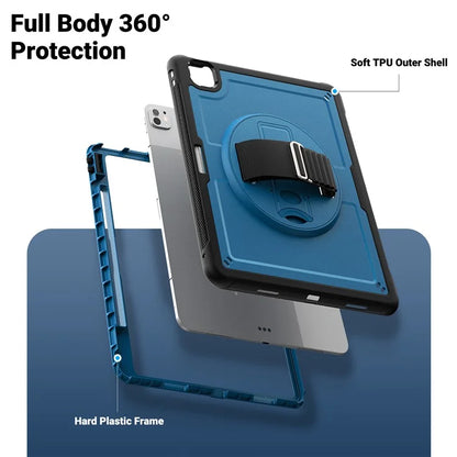 For iPad Pro 11 (2024) Case Heat Dissipation PC+TPU Tablet Cover Rotating Hand Strap Kickstand