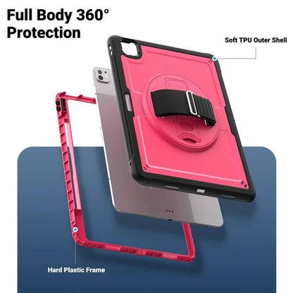For iPad Pro 11 (2024) Case Heat Dissipation PC+TPU Tablet Cover Rotating Hand Strap Kickstand