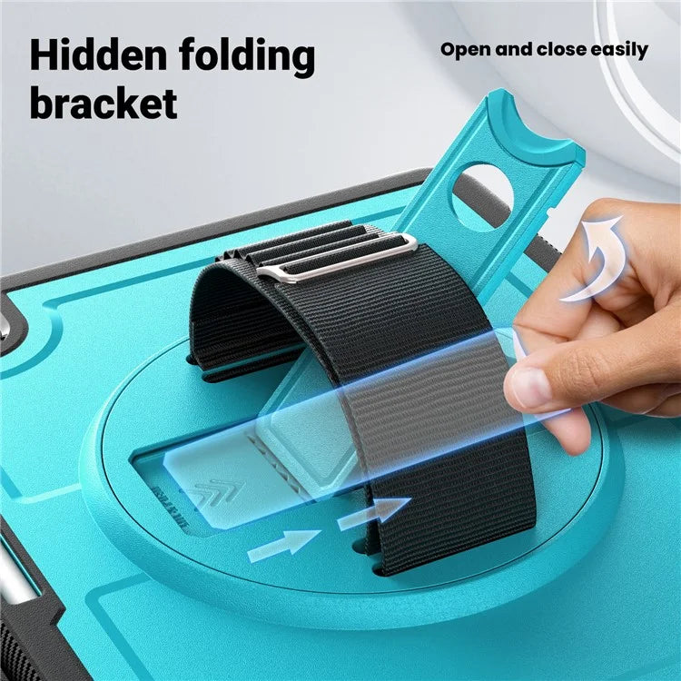 For iPad Pro 11 (2024) Case Heat Dissipation PC+TPU Tablet Cover Rotating Hand Strap Kickstand
