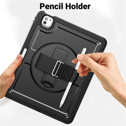 For iPad Pro 13 (2024) Case with Shoulder Strap PC+TPU Kickstand Tablet Cover