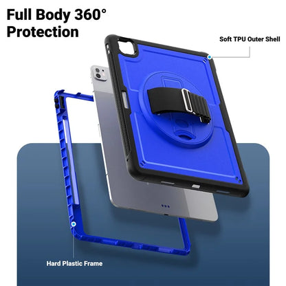 For iPad Pro 13 (2024) Case with Shoulder Strap PC+TPU Kickstand Tablet Cover