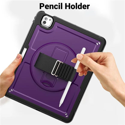 For iPad Pro 13 (2024) Case with Shoulder Strap PC+TPU Kickstand Tablet Cover