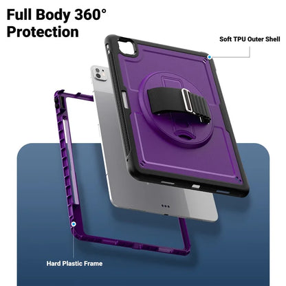 For iPad Pro 13 (2024) Case with Shoulder Strap PC+TPU Kickstand Tablet Cover