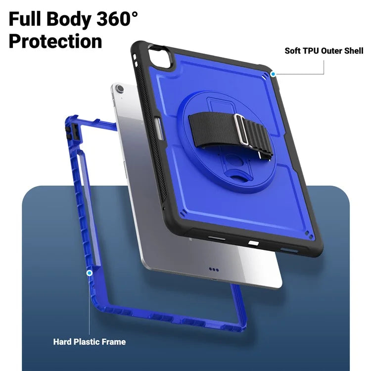 For iPad Air 13 (2024) Kickstand Case PC+TPU Tablet Cover with Shoulder Strap