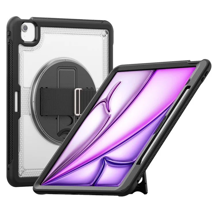 For iPad Air 13 (2024) Kickstand Case PC+TPU Tablet Cover with Shoulder Strap