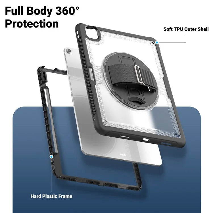For iPad Air 13 (2024) Kickstand Case PC+TPU Tablet Cover with Shoulder Strap