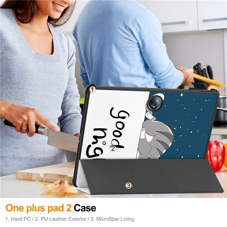 For OnePlus Pad 2 Stand Case Pattern Print Leather Tablet Cover